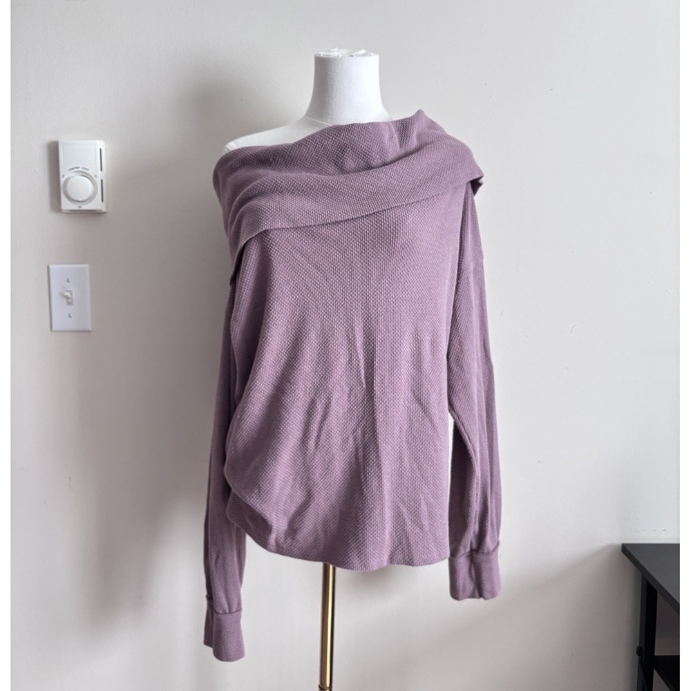 Boho Hippie Free People We the Free Waffle Knit Cowl Neck Pullover Rouge Large